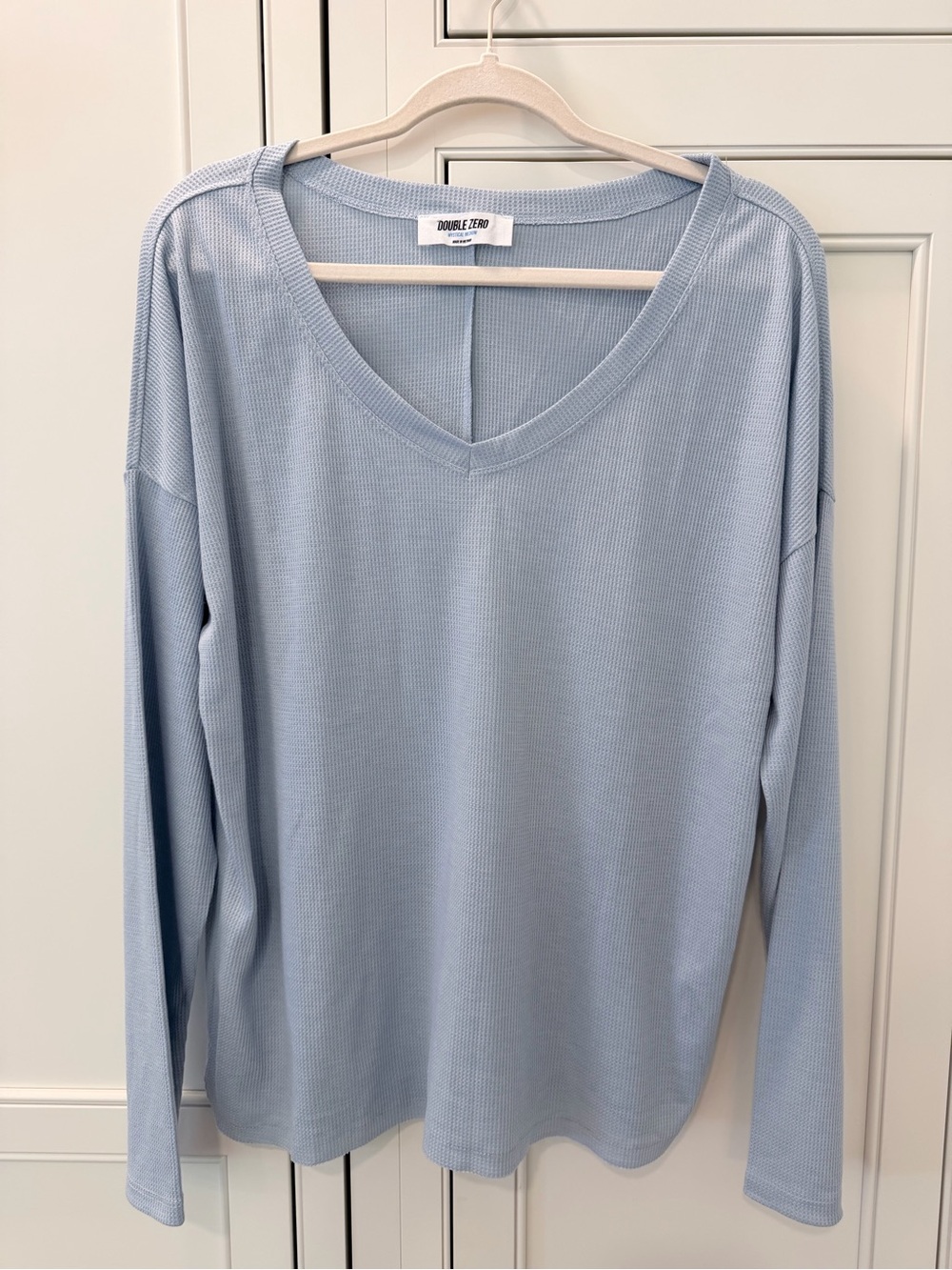 Double Zero Light Blue V-Neck Long Sleeve Top- medium, NWOT, never worn